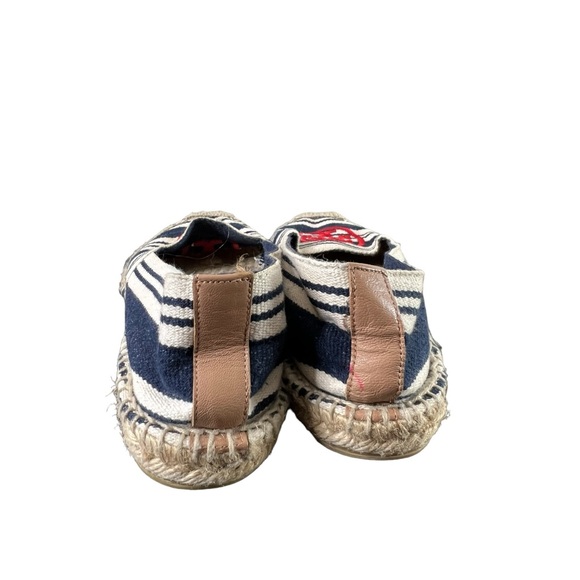 Tory Burch “Double T” Navy Striped Espadrilles with Red Logo - Picture 6 of 7